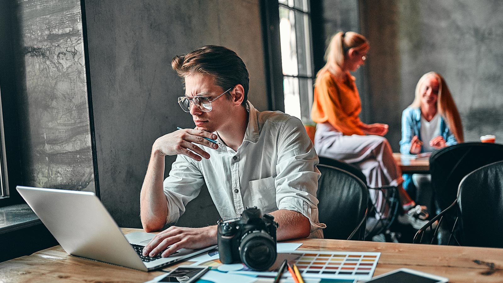Man in office working on computer