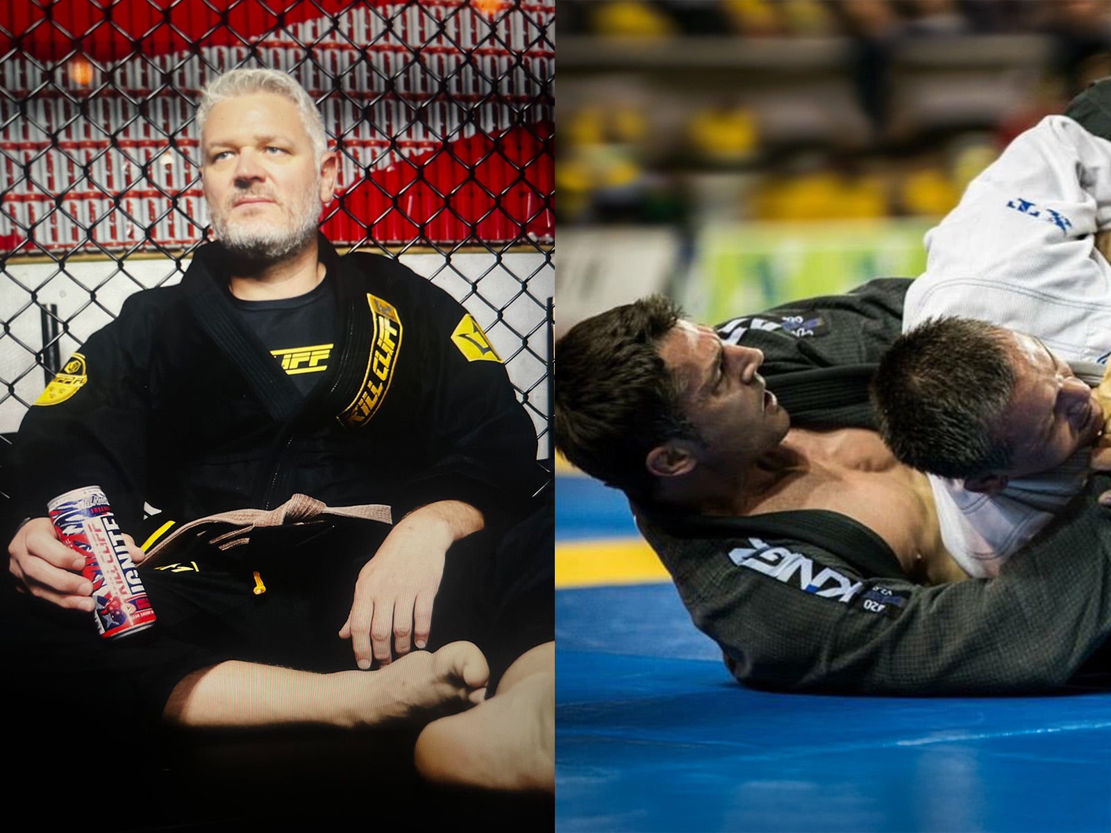 Side by side of John Timar and GW doing BJJ