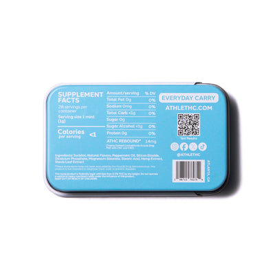 Backside of the Rebound Formula tin showing nutritional facts and ingredients.